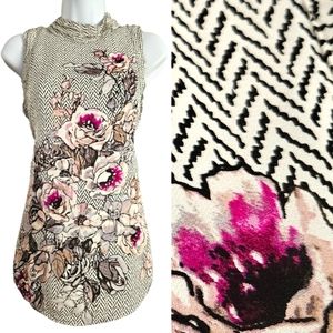 NWOT WHBM black white & purple floral silk blouse top Womens Medium